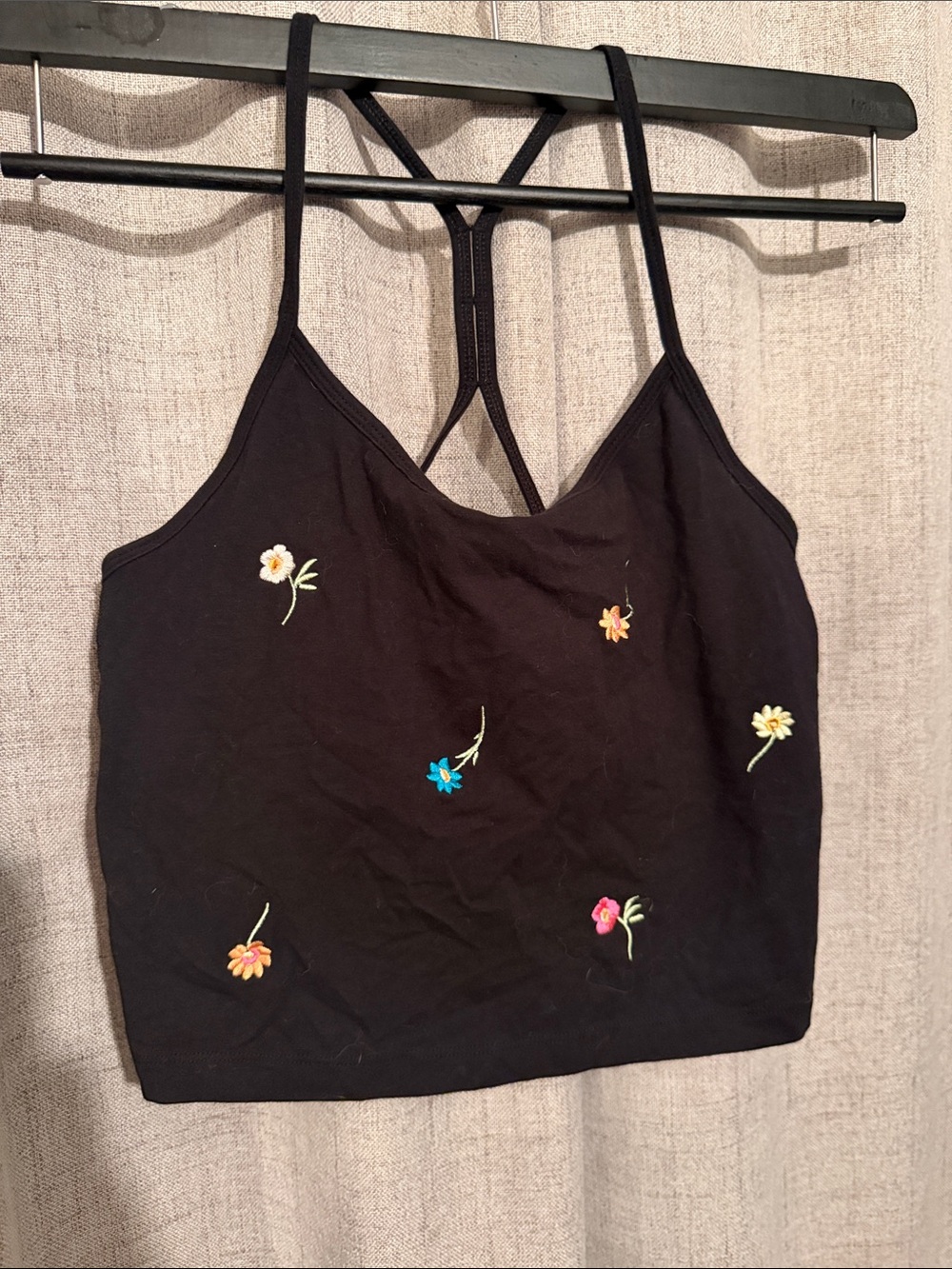 PINK Victoria's Secret Black Floral Embroidered Strappy Camisole